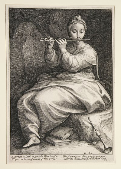 Euterpe, tablica 6 z serii Dziewięć Muz autorstwa Hendrick Goltzius