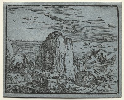 Cztery małe krajobrazy: nr 4, Klif na wybrzeżu autorstwa Hendrick Goltzius