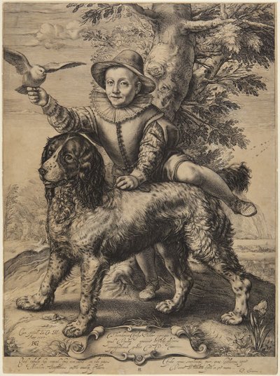 Frederick de Vries z psem Goltziusa autorstwa Hendrick Goltzius
