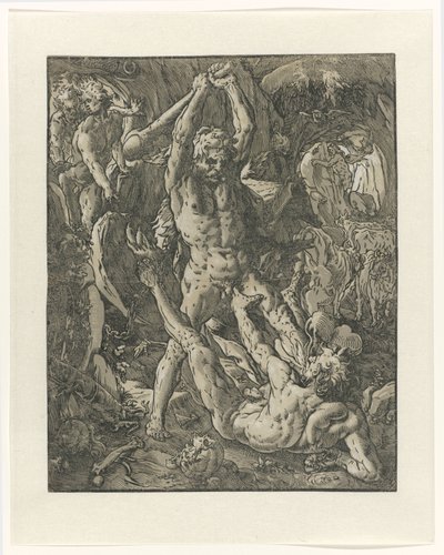 Herkules pokonuje Cacus Hercules en Cacus autorstwa Hendrick Goltzius
