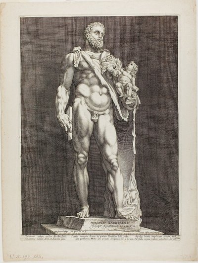Herkules i Telefos, płyta druga z Trzech słynnych rzeźb antycznych autorstwa Hendrick Goltzius