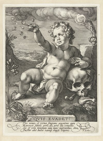 Homo bulla Kto uniknął? (tytuł na obiekcie) autorstwa Hendrick Goltzius