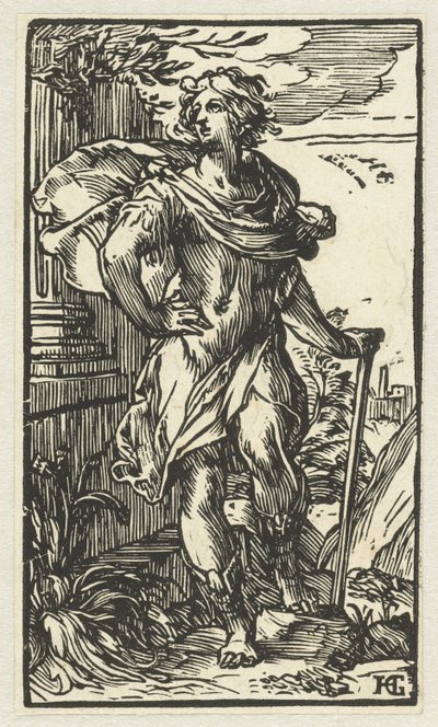Młody mężczyzna z laską autorstwa Hendrick Goltzius