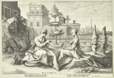 Juno przebrana za Beroe ostrzega Semele autorstwa Hendrick Goltzius