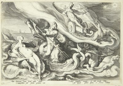 Juno skarży się na Kallisto Okeanosowi i Tetydzie autorstwa Hendrick Goltzius