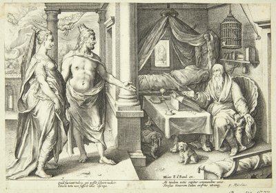 Jupiter i Juno konsultują się z Teiresias autorstwa Hendrick Goltzius