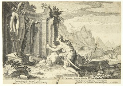 Kadmos pyta wyrocznię w Delfach, gdzie może znaleźć swoją siostrę Europę autorstwa Hendrick Goltzius