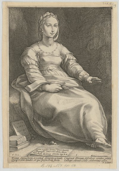 Kalliope, arkusz 1 z serii „Dziewięć muz” autorstwa Hendrick Goltzius