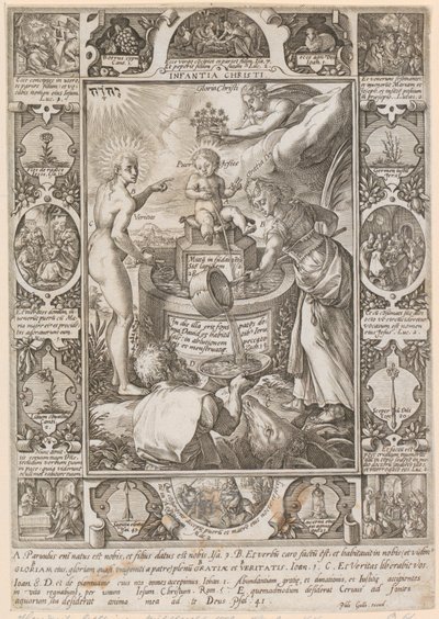 Dzieciństwo Chrystusa, arkusz 3 z serii „Życie Chrystusa” autorstwa Hendrick Goltzius