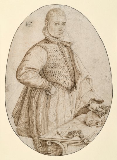 Postać młodego mężczyzny do kolan, zwrócona w prawo (Gysbrecht van Batenburg) autorstwa Hendrick Goltzius