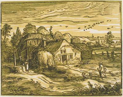 Pejzaż z wiejskim domem z Czterech Małych Pejzaży autorstwa Hendrick Goltzius