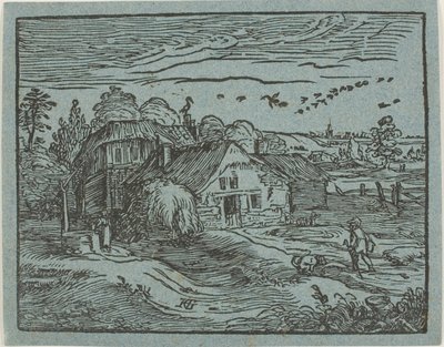 Pejzaż z domem wiejskim, z serii Cztery małe pejzaże autorstwa Hendrick Goltzius