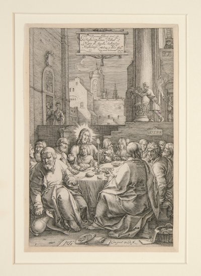 Ostatnia Wieczerza, z Pasji, nr 1 w serii 12 rycin autorstwa Hendrick Goltzius
