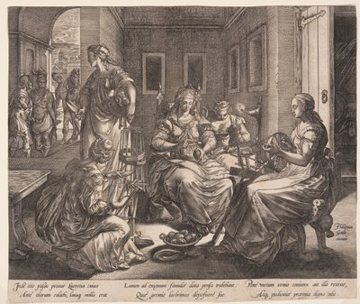 Lukrecja i jej przędzące kobiety, z Opowieści o Lukrecji autorstwa Hendrick Goltzius