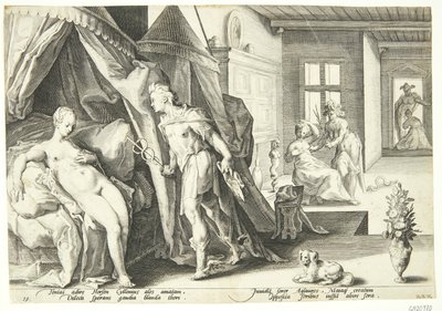 Merkury wchodzi do pokoju Herse po zamienieniu Agraulosa w kamień autorstwa Hendrick Goltzius