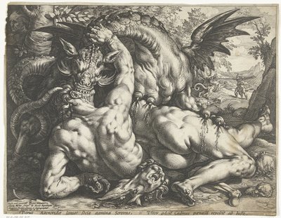 Towarzysze Kadmusa pożarte przez smoka autorstwa Hendrick Goltzius