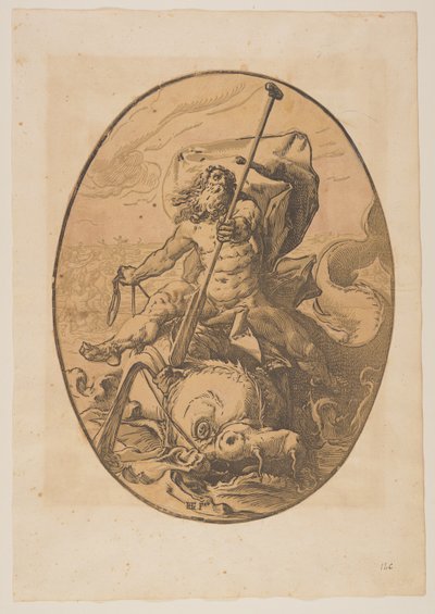 Oceanus, z Bóstwa autorstwa Hendrick Goltzius