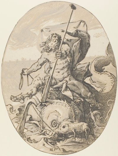 Okeanos, płyta druga z Demogorgon i Bóstw autorstwa Hendrick Goltzius