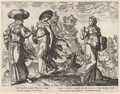 Orpa opuszcza Noemi i Rut Historia Rut (tytuł serii) autorstwa Hendrick Goltzius