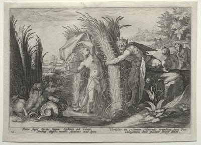 Pan w pogoni za Syrinx autorstwa Hendrick Goltzius