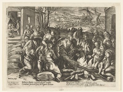 Paweł ugryziony w rękę przez żmiję Historia Apostołów (tytuł serii) autorstwa Hendrick Goltzius
