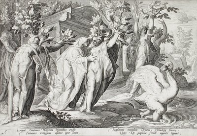 Siostry Faetona przemienione w topole, a Cygnus w łabędzia autorstwa Hendrick Goltzius
