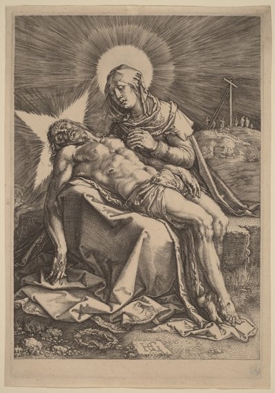 Pietà (Bolejąca Dziewica z martwym Chrystusem na kolanach) autorstwa Hendrick Goltzius