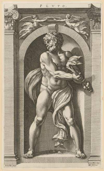 Pluton, arkusz 3 z serii „Osiem starożytnych bóstw” autorstwa Hendrick Goltzius
