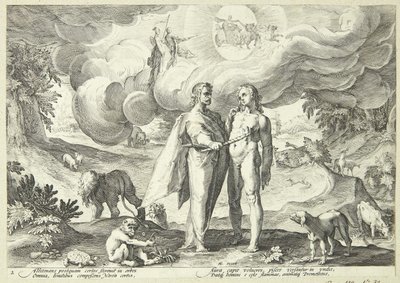 Prometeusz stwarza człowieka i ożywia go ogniem z nieba” autorstwa Hendrick Goltzius