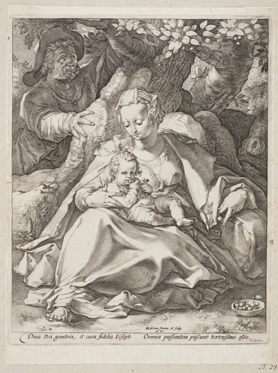 Odpocznij w locie do Egiptu pod wiśniowym drzewem autorstwa Hendrick Goltzius