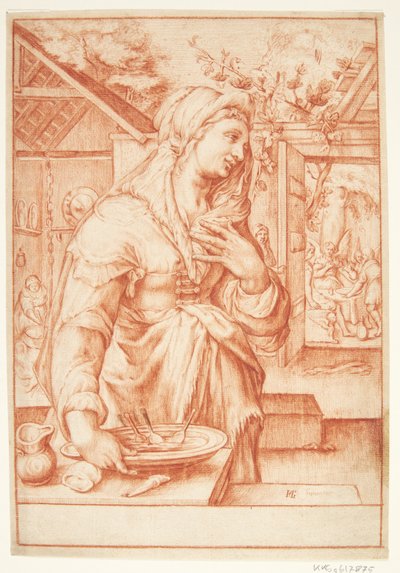 Sarah w kuchni autorstwa Hendrick Goltzius