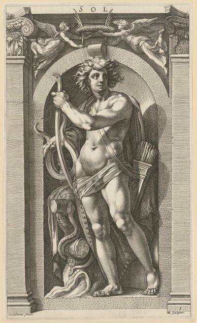 Sol, plansza 5 z serii „Osiem antycznych bóstw” autorstwa Hendrick Goltzius