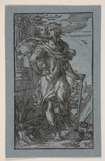 Stojący młody mężczyzna z laską autorstwa Hendrick Goltzius