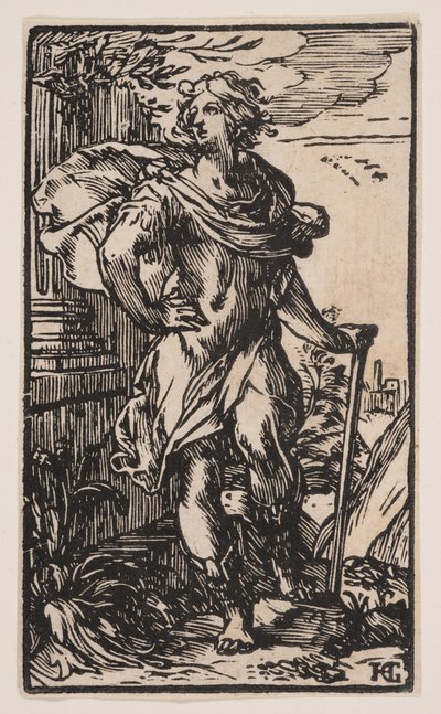 Stojący młody mężczyzna z laską autorstwa Hendrick Goltzius