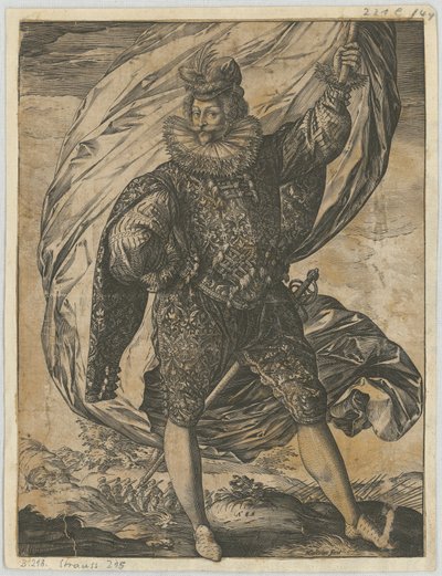 Stojący chorąży, z głową zwróconą w lewo autorstwa Hendrick Goltzius