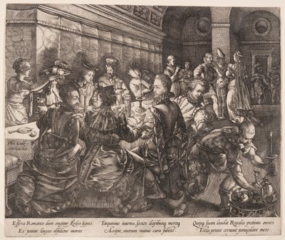Bankiet Tarkwiniusza Collatinusa, z Opowieści o Lukrecji autorstwa Hendrick Goltzius