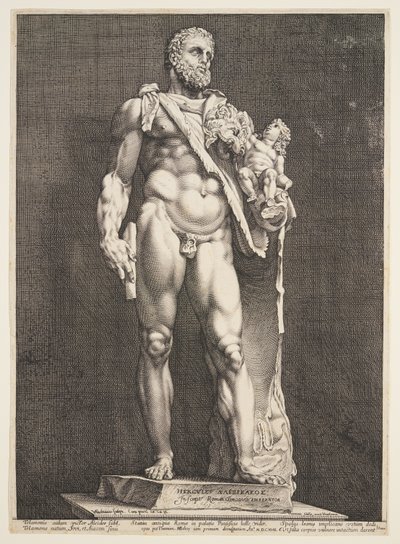 Cesarz Kommodus jako Herkules, z trzech słynnych antycznych posągów w Rzymie autorstwa Hendrick Goltzius