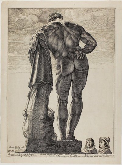 Herkules Farnezyjski, płyta pierwsza z Trzech słynnych rzeźb antycznych autorstwa Hendrick Goltzius