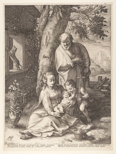 Święta Rodzina z Dzieciątkiem Janem Chrzcicielem, z Narodziny i wczesne życie Chrystusa autorstwa Hendrick Goltzius