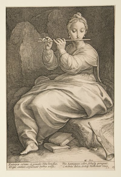 Dziewięć Muz: Euterpe, nr 6 z serii 9 autorstwa Hendrick Goltzius