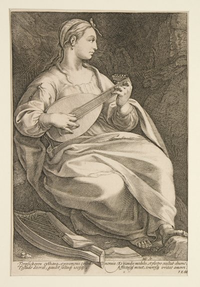 Dziewięć Muz: Terpsychor, nr 5 z serii 9 autorstwa Hendrick Goltzius