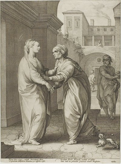 Nawiedzenie, plansza druga z książki Narodziny i wczesne życie Chrystusa autorstwa Hendrick Goltzius