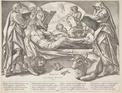 Martwy Chrystus i czterech ewangelistów autorstwa Hendrick Goltzius