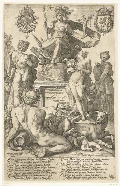 Druk tytułowy do serii druków Bohaterowie rzymscy Roma (tytuł na obiekcie) Bohaterowie rzymscy (tytuł serii) autorstwa Hendrick Goltzius