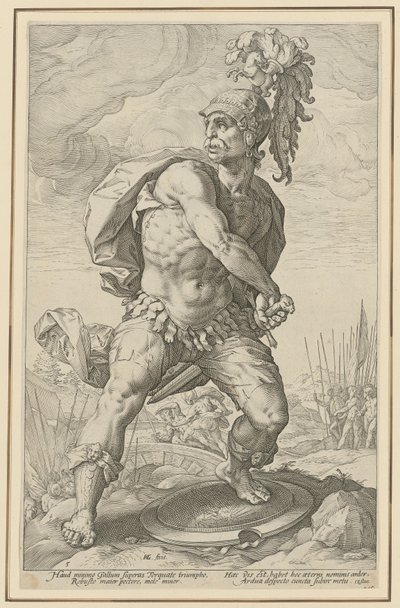 Titus Manlius Torquatus, arkusz 5 z serii „Rzymscy bohaterowie” autorstwa Hendrick Goltzius