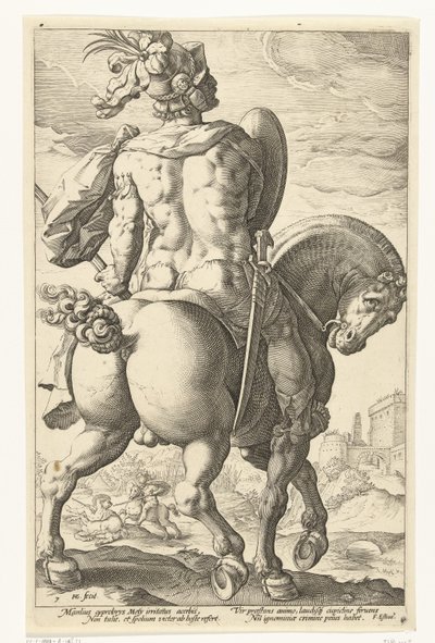Tytus Manliusz na koniu Bohaterowie rzymscy (tytuł serii) autorstwa Hendrick Goltzius
