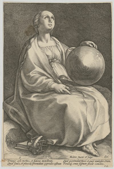 Urania, arkusz 9 z serii „Dziewięć muz” autorstwa Hendrick Goltzius