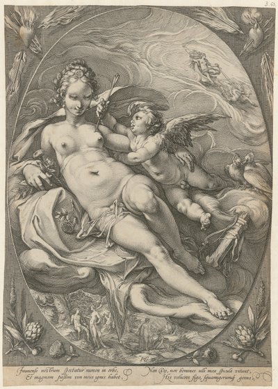 Wenus i Kupidyn, arkusz 2 z cyklu „Trzy boginie” autorstwa Hendrick Goltzius