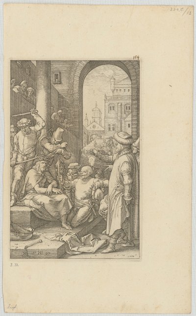 „Drwina z Chrystusa”, arkusz 7 z cyklu „Męka Pańska” autorstwa Hendrick Goltzius
