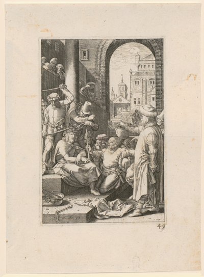 „Drwina z Chrystusa”, arkusz 7 z cyklu „Męka Pańska” autorstwa Hendrick Goltzius